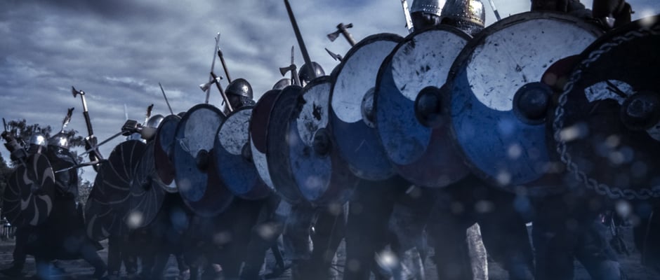 image of Shot of Advancing Army of Viking Warriors
