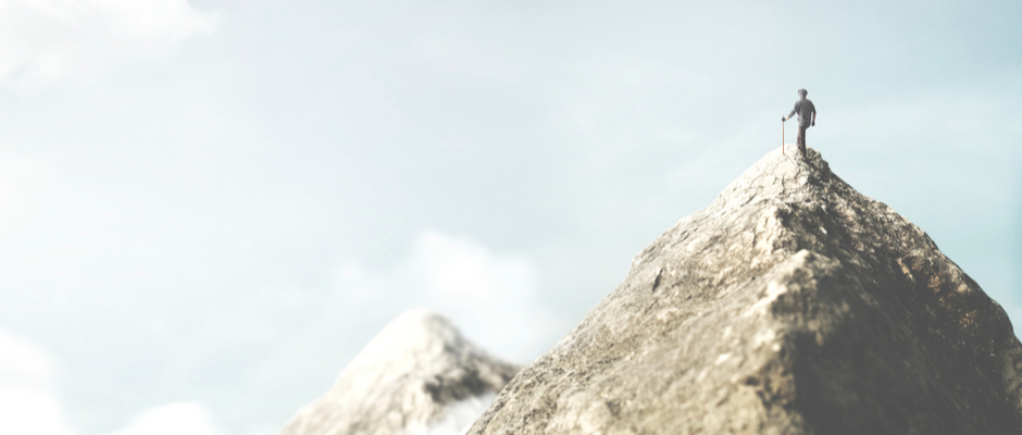 A salesperson standing atop a mountain