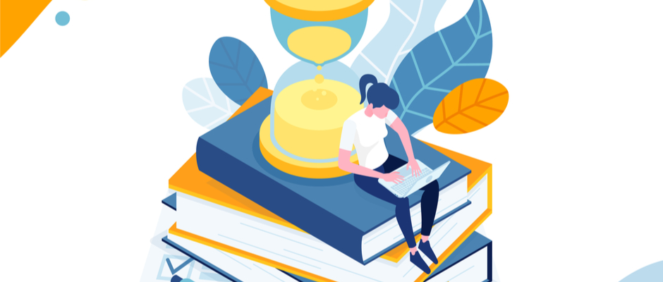 a salesperson sitting on books searching for preferences of the sales conversation