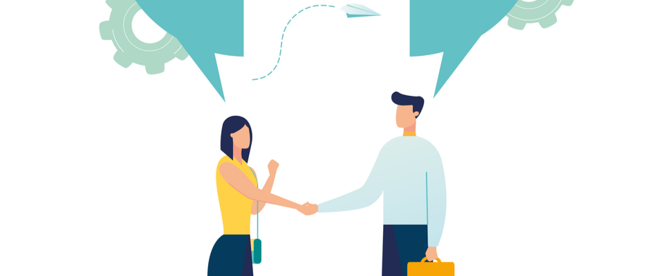 A salesperson has a conversation with a prospect client using a better medium: face-to-face