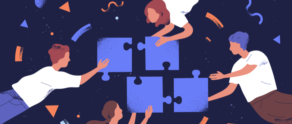 A group of people piece together puzzle pieces in order to have the perfect pitch