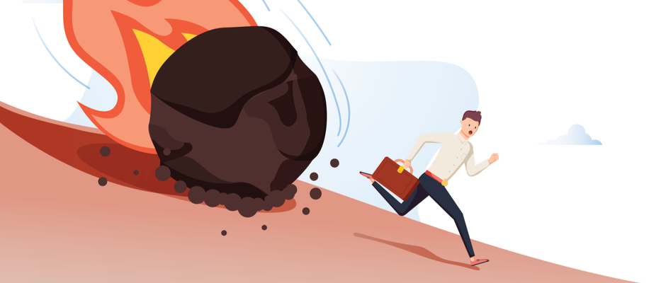 A client is compelled to change as they run away from a flaming boulder