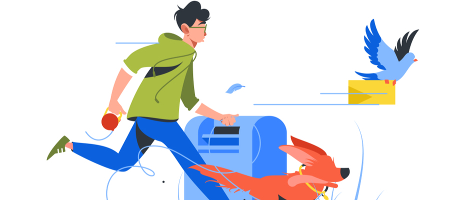A salesperson and a dog chase the bird with the deal