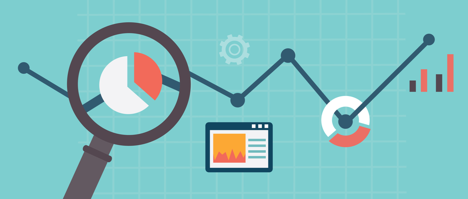 A set of charts and magnifying glass to show information disparity