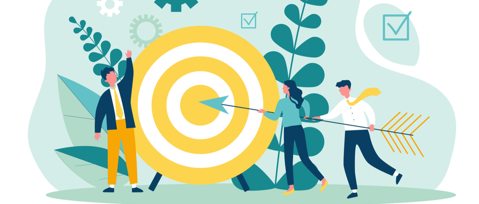 Salespeople hit a target with an arrow