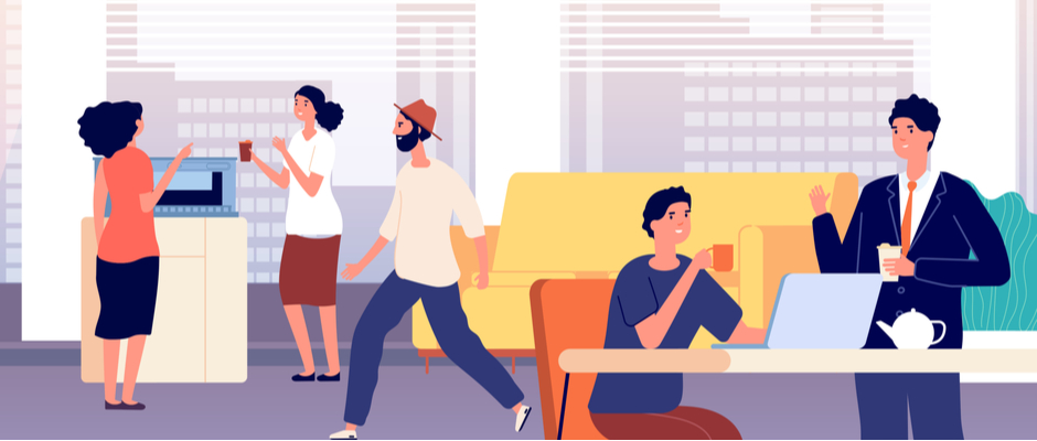 A smaller company salesforce works in the office