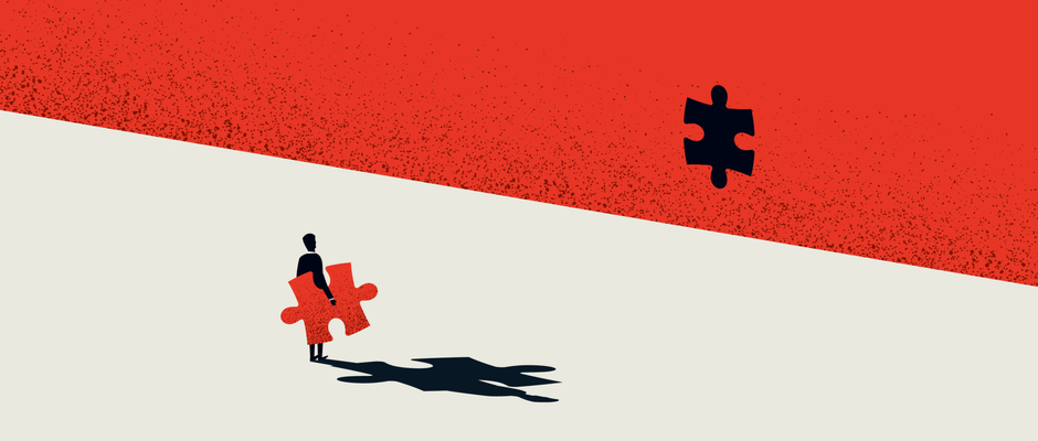 A person holds jigsaw puzzle piece to see who they are