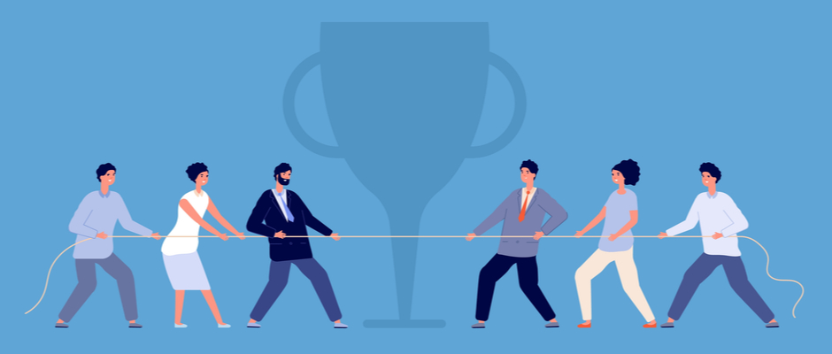 Salespeople play tug of war over a client