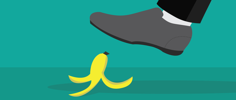 A salesperson about to slip on a banana