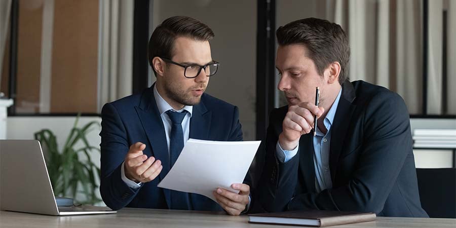 salesman consulting a client about changing environments