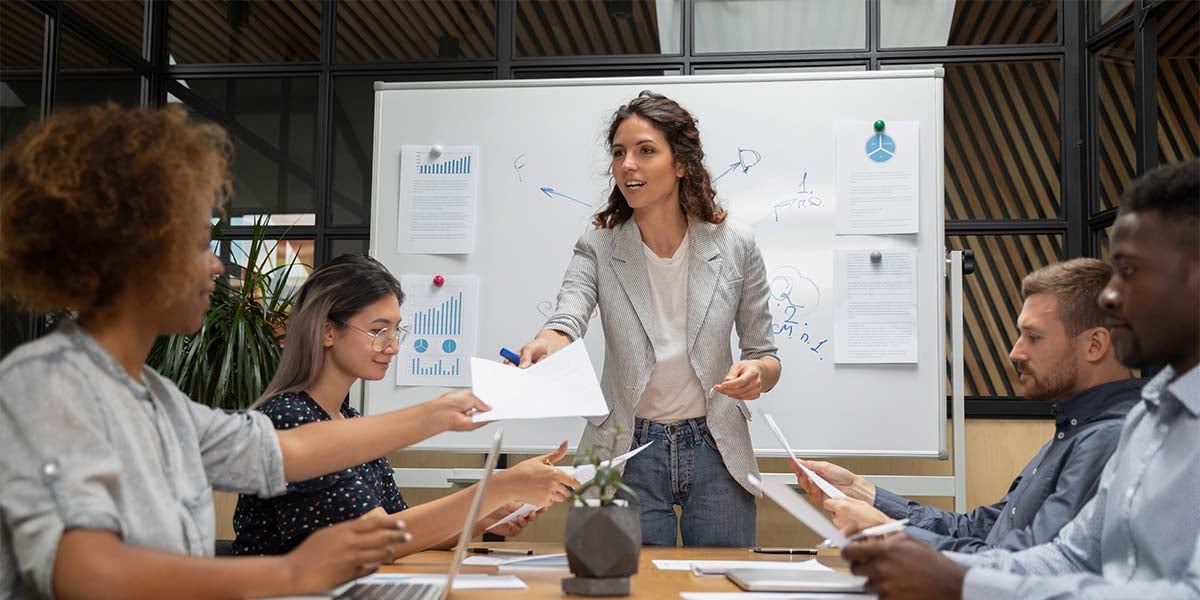 sales woman giving a presentation