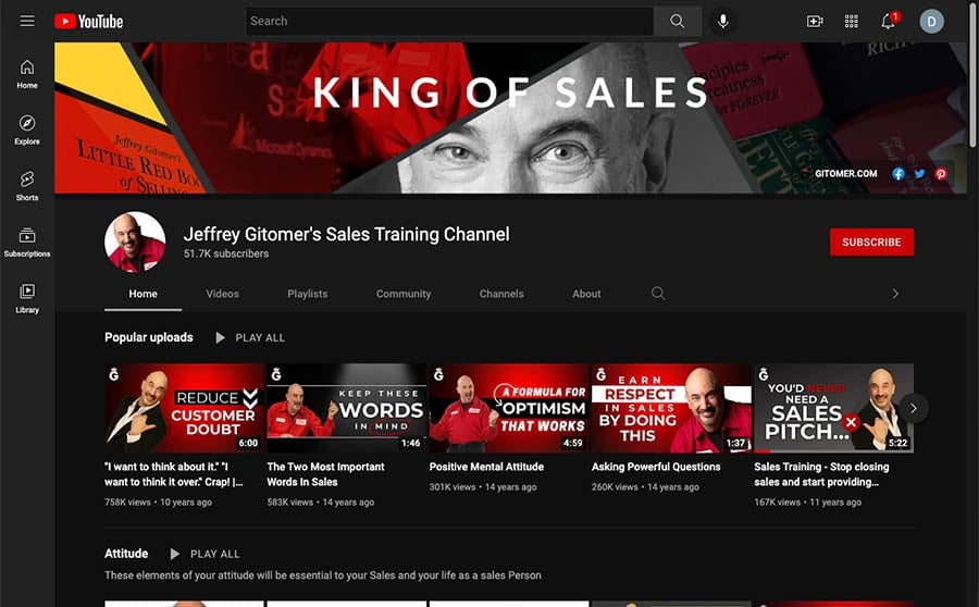 Youtube sales training screenshot