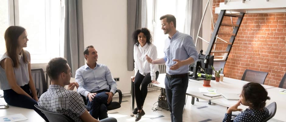 man leading a conversation