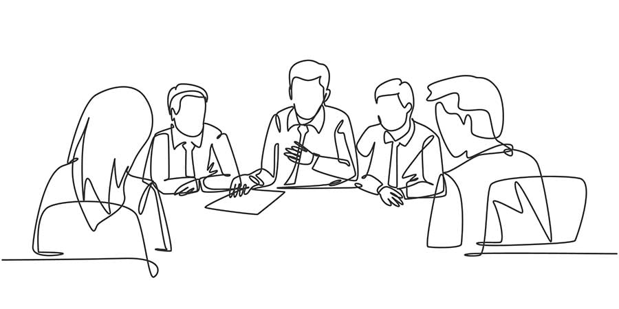 line drawing of a sales meeting