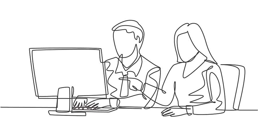 line drawing of sales manager helping a salesman