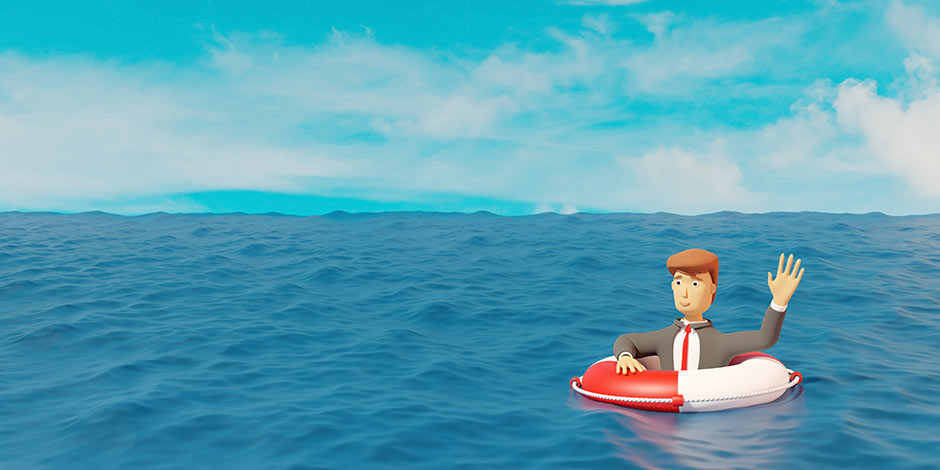 3d render of man lost at sea