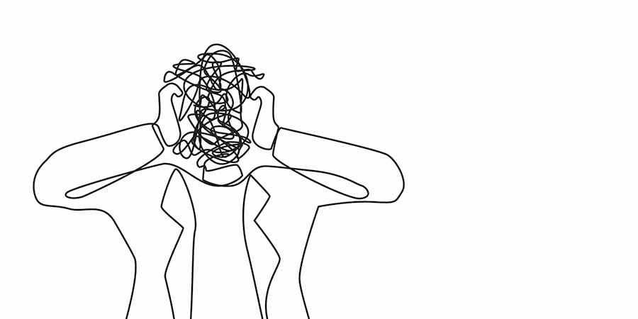 line drawing of a person in chaos