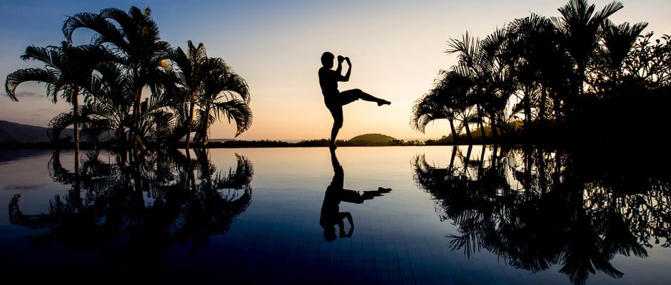 man practicing tai chi early morning