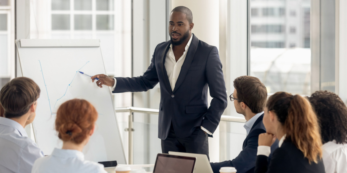 Businessman presenting sales approach