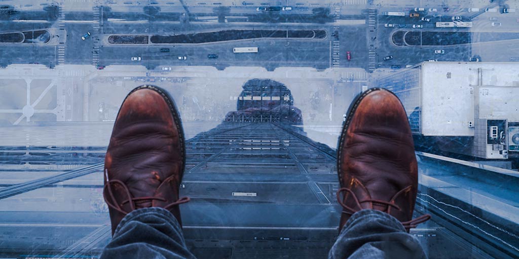 looking down at feet on a glass floor