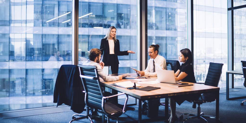business consultant in board room
