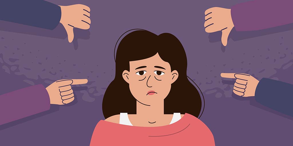 illustration of woman seeing her inner critic