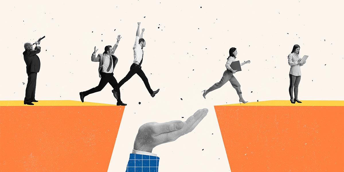 collage art of motivated business people