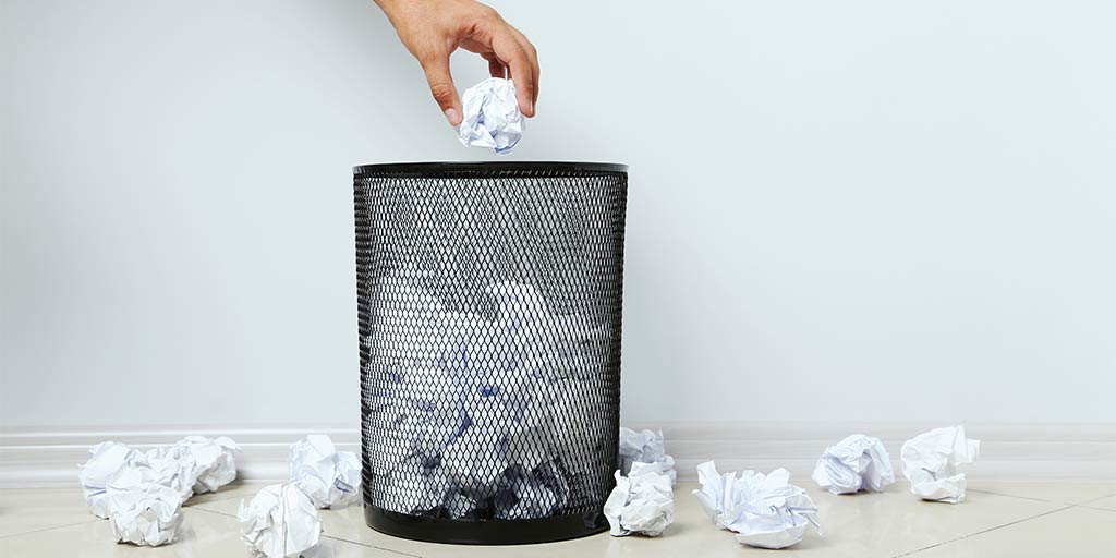 trash in a waste basket
