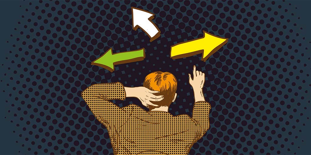 illustration unsure businessman making a decision